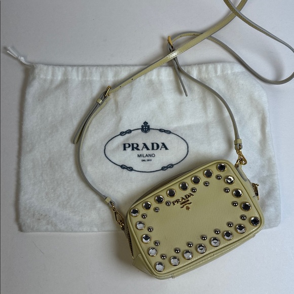 Prada Handbags - Prada‎ Metallic Saffiano Leather Studded Mini Crossbody Bag